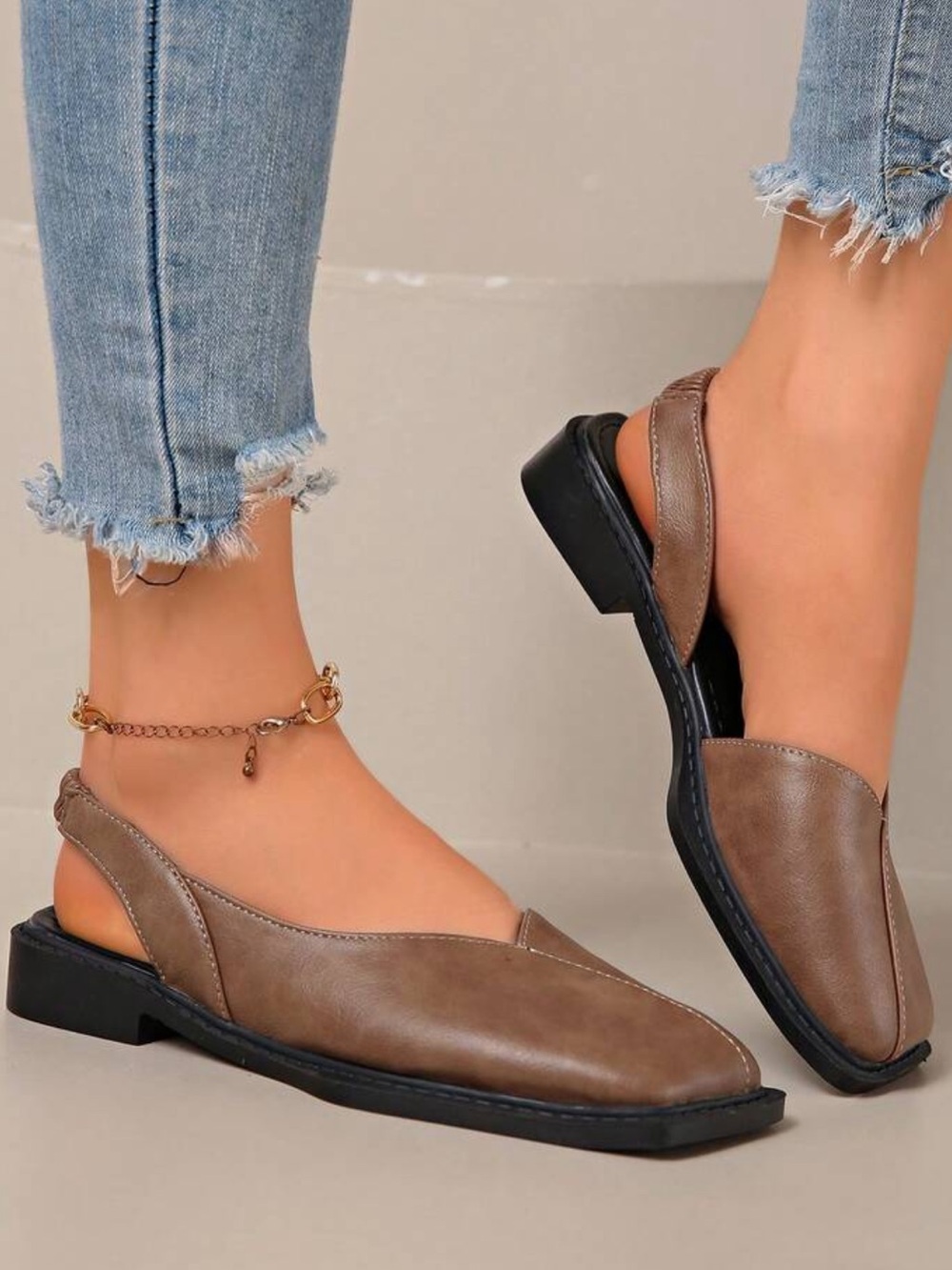 Women's Brown Slingback Loafers - Casual Slip-On Flats